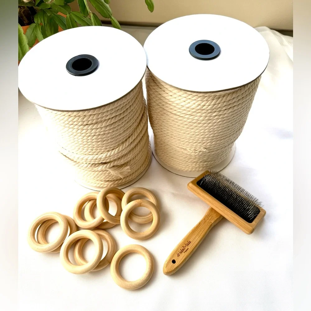 Macrame Cord 5mm x 145Yards Natural Cotton 10 wooden rings macrame brush